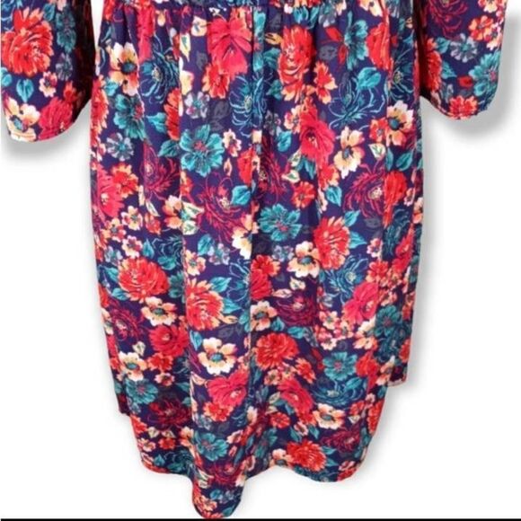RED & TEAL FLORAL OFF-THE-SHOULDER MINI DRESS SZ.M EUC. - Picture 3 of 6